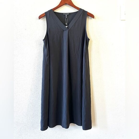 Eileen Fisher Silk Georgette Crepe V-Neck Dress XS - Picture 2 of 8
